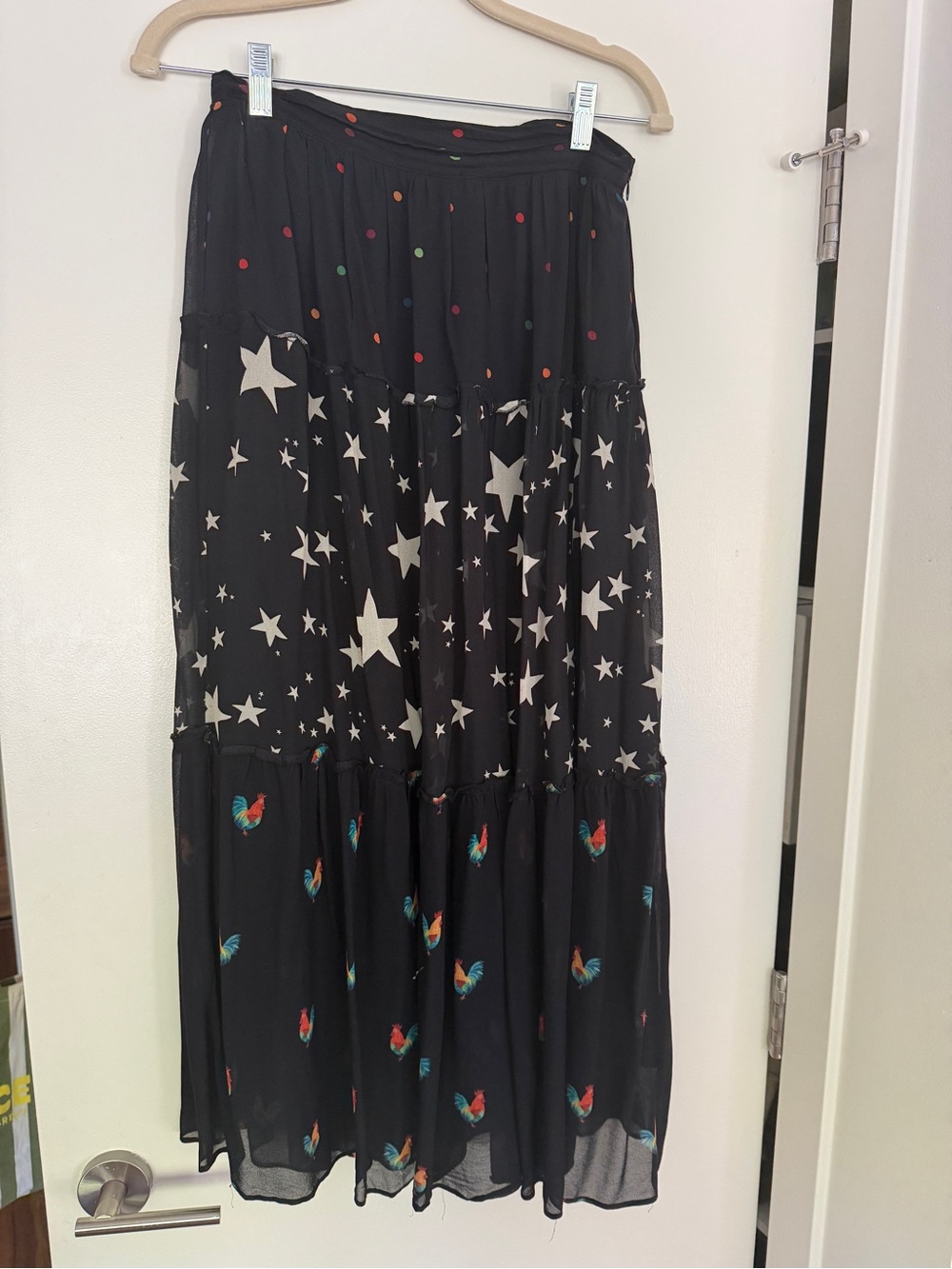 Farm Rio Black Star & Dot Tiered Midi Skirt